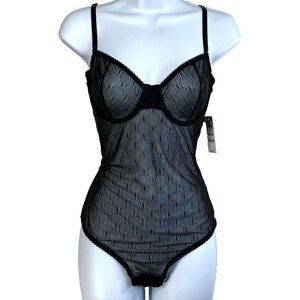 I.N.C. International Concepts Sheer Thong Bodysuit Women’s US Size XL Black Sexy
